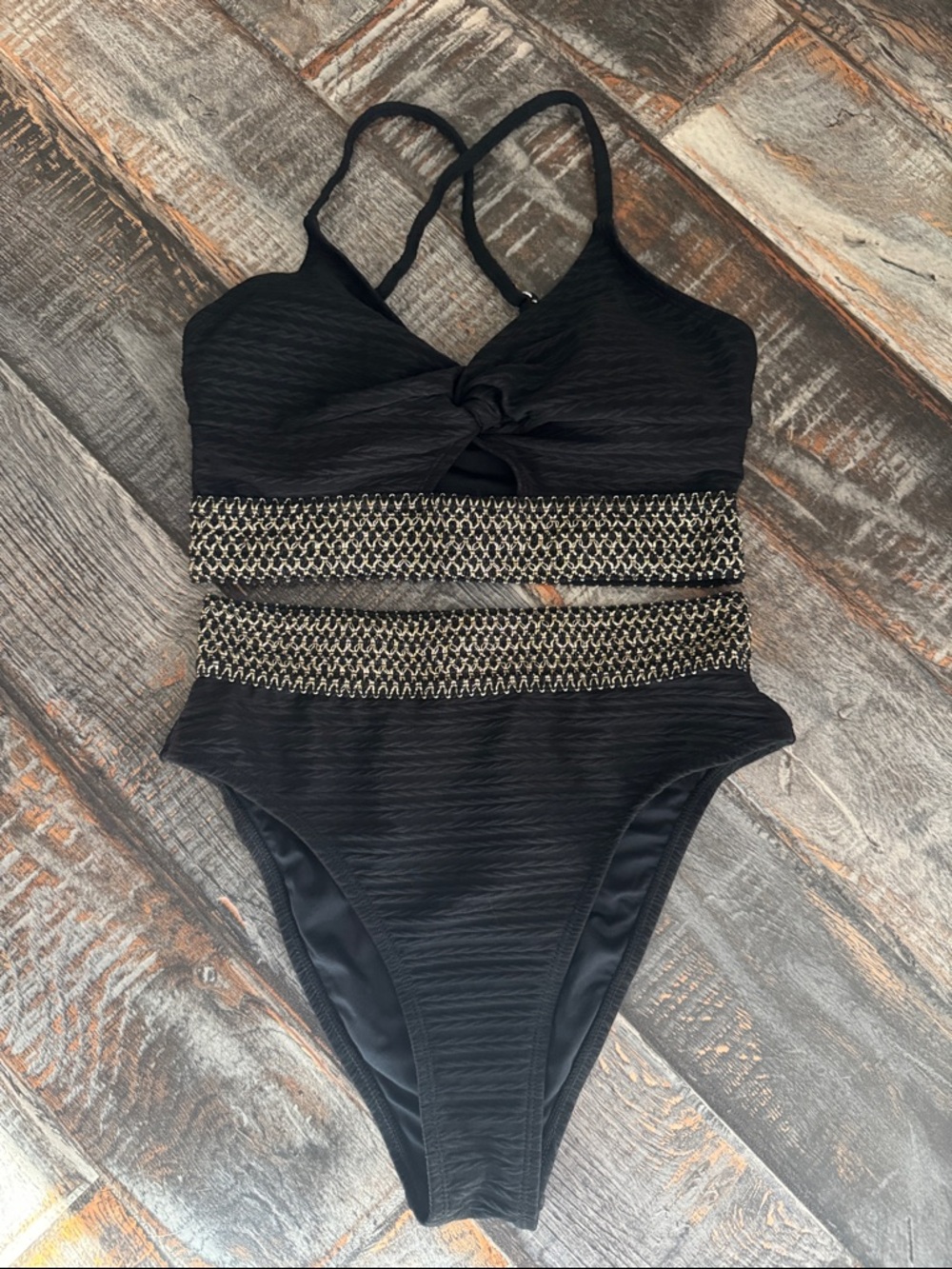 Cupshe small bikini black and gold high waisted